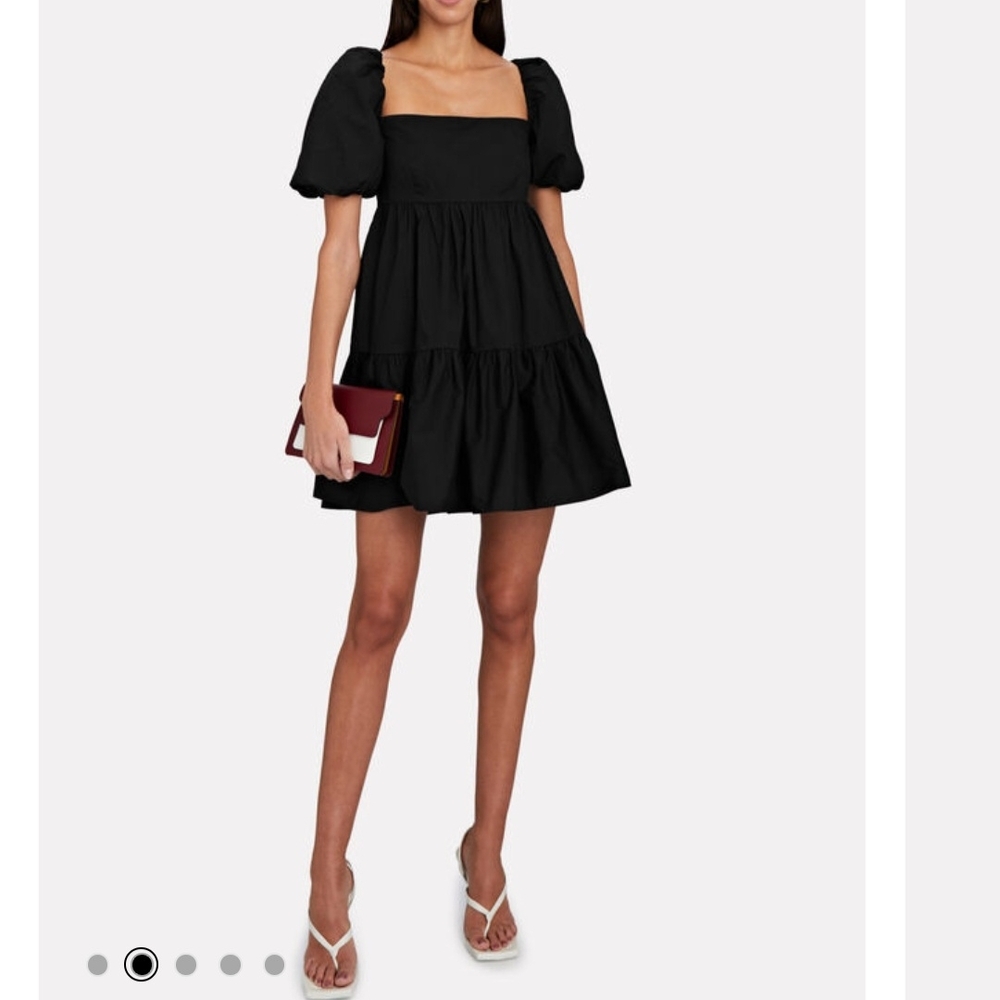Black Puff-Sleeve Square-Neck Mini Dress